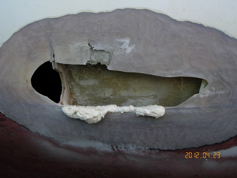 Fibreglass hull damage