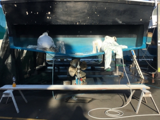 Pearler repairing fibreglass transom Pearler repairing fibreglass transom
